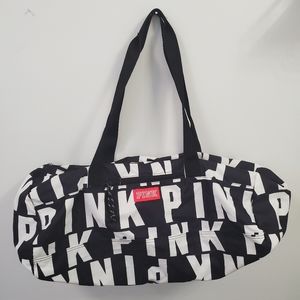 Victoria's Secret Pink Logo Duffle Bag Front Pocket Black and White